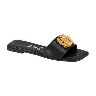 Imagem de Sandália Rasteirinha Slide Casual com Aplique Feminina Vizzano Preto /