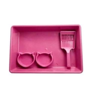 Imagem de Kit Caixa de Areia para Gatos Higiênico com Pá Comedouro Bebedouro Ban