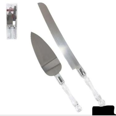 Imagem de Faca E Espátula Para Bolo Em Aço Inox - Megagift