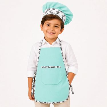 Imagem de Avental Mini Chef Infantil Com Touca Verde Água Oxford