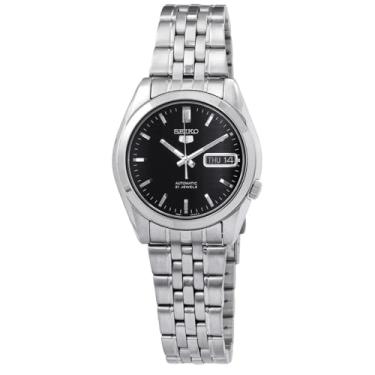 Imagem de SEIKO Relógio analógico masculino SNK361 de aço inoxidável com mostrador preto, Preto, 37 mm, Corda Automática