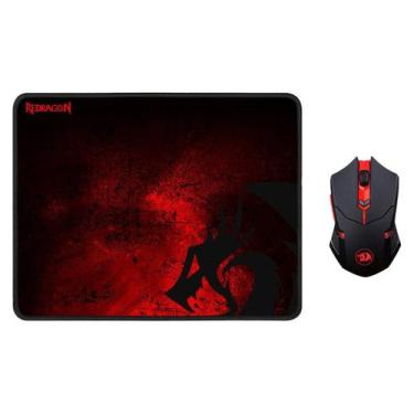 Imagem de Kit Gamer Redragon Mouse e Mousepad - Preto / Vermelho (M601WL-Ba)