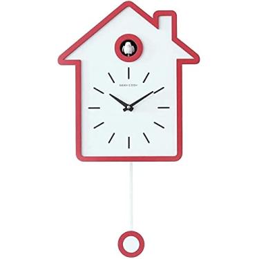 Imagem de Relógio de parede Swing mudo, simples relógio de cuco moderno, MDF +. Material de ABS Moda simples precisão, vermelho (Color : White)