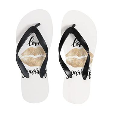 Imagem de Chinelo fino feminino Love Yourself Golden Lip Beach Thong Sandals confortável Summer Travel Slippers para homens, Multicor, 6-7 Narrow Women/5-6 Narrow Men