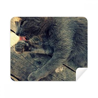Imagem de Pano de limpeza para fotografia de gato cinza padrão animal 2 peças tecido de camurça