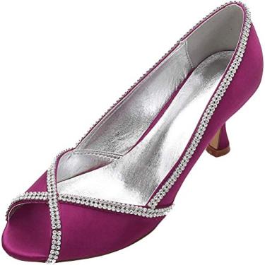 Imagem de Vestido feminino Peep Toe strass salto gatinha sapatos de noiva slip on pump festa noite, Roxa, 9.5