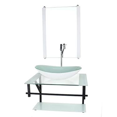 Imagem de GABINETE DE VIDRO PARA BANHEIRO 60CM AP CUBA OVAL BRANCO COM TORNEIRA CROMADA