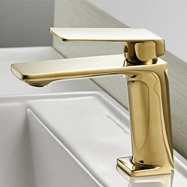 Imagem de Torneiras de bacia de níquel escovado Torneiras Torneiras de pia de banheiro de manípulo único furo torneira torneiras de bacia quente frio misturador torneira guindaste, ouro, china