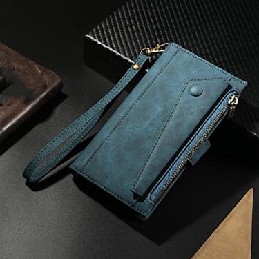 Imagem de Bolsa com zíper carteira de telefone para Samsung A23 A53 A33 A73 A72 A13 A22 A21S Flip Case Capa de Couro Luxo, Azul, Para A53 5G