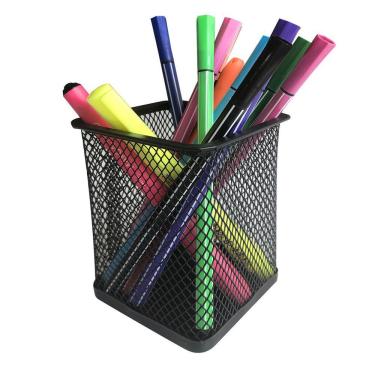 Imagem de Porta Caneta Lápis Porta Pincel Aramado Quadrado Metal Preto
