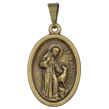 Imagem de Pingente de medalha de São Francisco e Santo Antônio | Padroeiro dos animais | Santo padroeiro dos itens perdidos | Grande presente católico para primeira comunhão e confirmação | Acabamento antigo dourado, Metal, Sem pedra preciosa