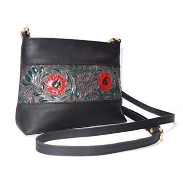 Imagem de Cords Craft Bolsa de couro trabalhado, bolsa tiracolo de couro trabalhado à mão para mulheres, bolsa tiracolo feminina, bolsa tiracolo feminina, bolsa ocidental para mulheres, preta, Bronzeado, Small