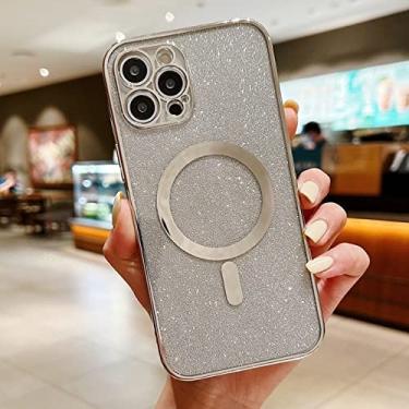 Imagem de Capa de carga magnética sem fio brilhante para iphone 13 12 11 pro max mini x xr xs 7 8 plus se3 capa de silicone macio, prata, para iphone xs max