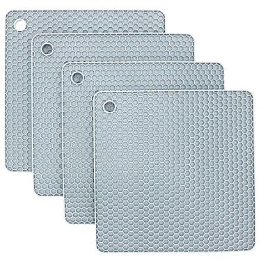 Imagem de Smithcraft — Suporte de panela cinza claro quadrado de silicone, tapete multiuso para secagem, almofada de mesa de cozinha, (conjunto com 4) almofadas antiderrapantes, flexíveis, duráveis e resistentes ao calor (cinza claro)