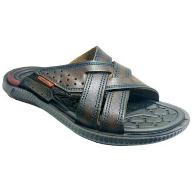 Imagem de Chinelo Masculino Casual Slide Em Couro Gaspea Tiras Cruzadas Pegada 1