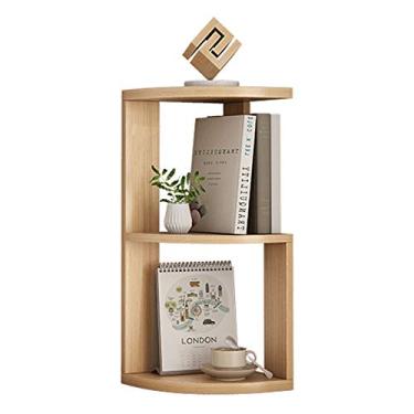 Imagem de KIZQYN Estante de madeira de canto de parede de mesa prateleira de canto rack de armazenamento de canto, estante de suporte para casa, escritório, cozinha, estante de cor natural (tamanho: 2 camadas)