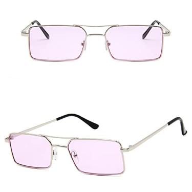 Imagem de Óculos de Sol Feminino Quadrado Liga de Metal Armação Pequena Óculos de Sol Masculino Transparente Óculos de Sol Femininos Vintage, 06 Prata, Roxo, Tamanho Único