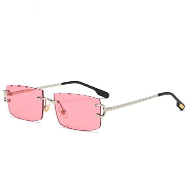 Imagem de Óculos de Sol Retangulares Pequenos Masculino Metal Retrô Feminino Óculos de Sol Vintage Óculos Outdoor UV400, C02 Rosa, Estojo para Óculos