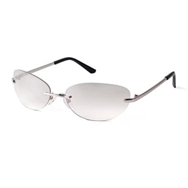 Imagem de Óculos de sol cat eye retangular sem aro masculino design feminino óculos de sol lente prata óculos sem armação, C7, tamanho único