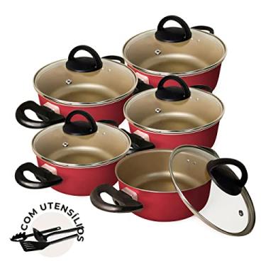 Imagem de Jogo de Caçarolas 05 Peças Cereja com Tampa de Vidro + Utensílios