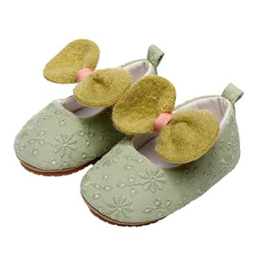 Imagem de Sandálias infantis para meninas com laço bordado floral para primeiros passos, sapatos de princesa (verde, 12 meses)