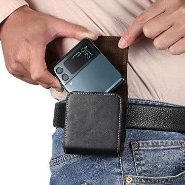 Imagem de bolsa de telefone Para Samsung Galaxy Z Flip 3, Z flip3 5g, Z. Caixa de cinto de telefone celular de couro flip, para Motorola Razr 5G Holster Pouch Case, suporte de bolsa de coldre de célula caso cro