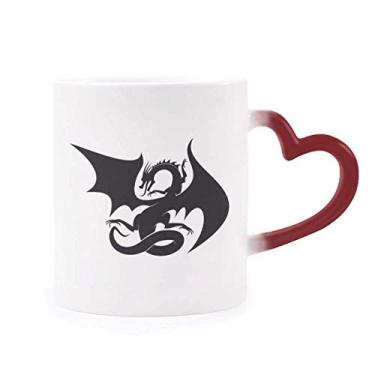 Imagem de Caneca sensível ao calor Dragon Animal Art Grain contorno vermelho muda de cor