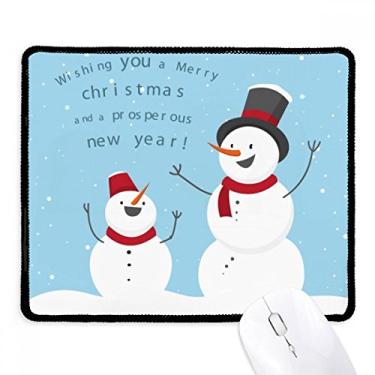 Imagem de Mousepad Merry Christmas Snowman Blue Sky Tapete com borda costurada para jogos
