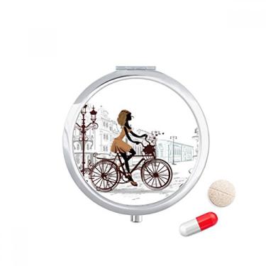 Imagem de Porta-comprimidos Bicycle Lady France com estampa de ilustração e bolso para remédios