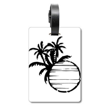 Imagem de Bolsa de mala preta com contorno de coqueiro, etiqueta de bagagem, etiqueta para guardar cartão