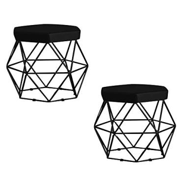 Imagem de Kit 2 Puff Decorativo Base Preta Elsa Veludo Preto - Gran Belo