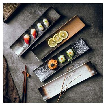 Imagem de 14 polegadas criativo japonês sushi restaurante hotel coluna longa quadrado longo prato de cerâmica prato grande sobremesa lanche retro talheres (tamanho: conjunto de 4)