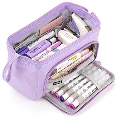 Imagem de Estojo de lápis Bolsa cosmética de grande capacidade Caixa de bolsa fofa De volta às aulas Material de papelaria coreano japonês (Roxo)