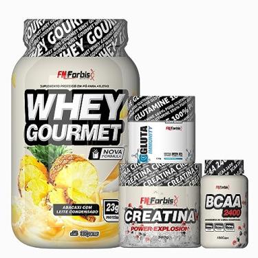Imagem de Whey Protein Gourmet Pote 907g + Creatina 300g + Glutamina 150g + BCAA 100 caps - FN Forbis Nutrition (Abacaxi com Leite Condensado)