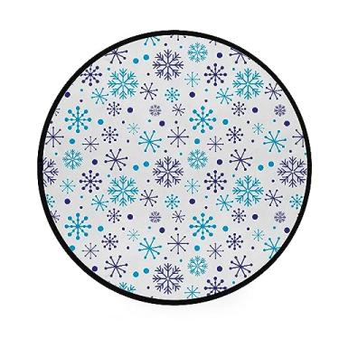 Imagem de Tapete redondo de Natal roxo azul flocos de neve 1,2 m para quarto sala de estar tapete grande antiderrapante para sala de jantar banheiro cozinha círculo tapete de arremesso estudo jogando