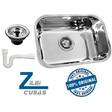 Imagem de Cuba Inox Para Cozinha N2 56X34x17 Com Válvula E Sifão - Zilei Cubas