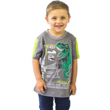Imagem de Camiseta Infantil Cia da Malha T Rex Brilha No Escuro Cor:Chumbo;Tamanho:8