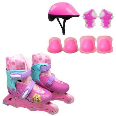 Imagem de Kit Patins Roller 2X1 Belinda 3 Rodas Ajustável + Proteção - Dm Toys