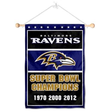 Imagem de Bandeira para pendurar na parede com ventosa Baltimore Ravens 3 vezes campeões