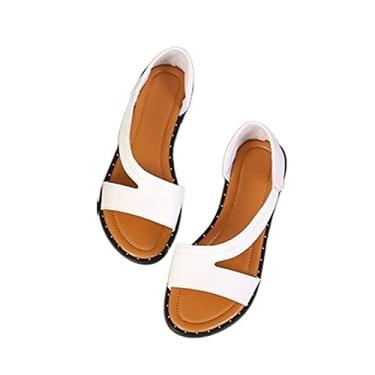 Imagem de Sandálias de verão para mulheres Sapatos casuais rasos para mulheres Flip-flops Moda Confortável Sapatos ao ar livre para mulheres (Color : White, Size : 37EU)