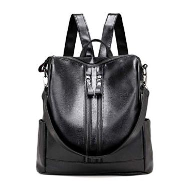 Imagem de Moda feminina mochila antifurto mochila escolar de couro para meninas mochila de viagem bolsa de ombro preta