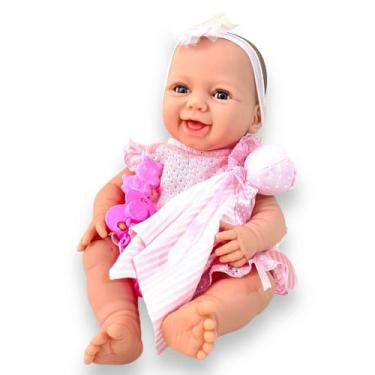 Imagem de Boneca Bebê Reborn Vinil Dengo Chupeta Naninha Roupa Rosa - Divertoys