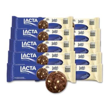 Imagem de Cookies Laka Chocolate Branco E Ao Leite Kit 10 Packs De 80G - Lacta