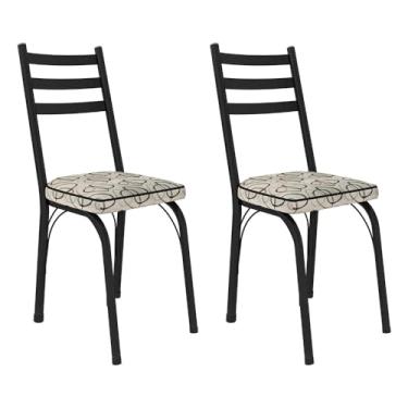 Imagem de Kit 2 Cadeiras de Cozinha Luisiana Estampado Cedro Pés de Ferro Preto - Pallazio