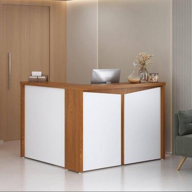 Imagem de Balcão para Escritório Atendimento Recepção em L Freijó Com Branco