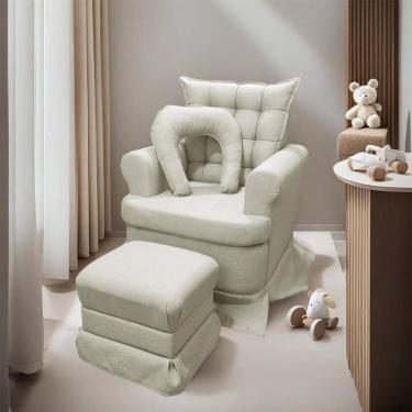 Imagem de Poltrona da Mamãe com Balanço e Puff tecido Linho Bouclê Dourado Luxo SOFA STORE