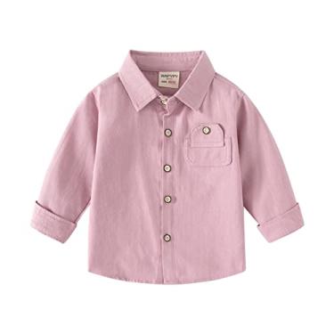 Imagem de Camisetas infantis pacote econômico jaqueta manga longa lapela botão shacket bebê meninos meninas camisa de manga curta, Roxo, 4-5 Anos