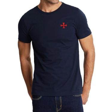 Imagem de Camisetas masculinas, casuais, cavaleiros templários, cruz, bordadas, de algodão premium, confortáveis, macias e de manga curta, Azul marino, G