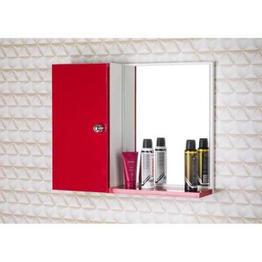 Imagem de Armario Para Banheiro Com Espelho Cor Vermelho E Branco - Mercado Das