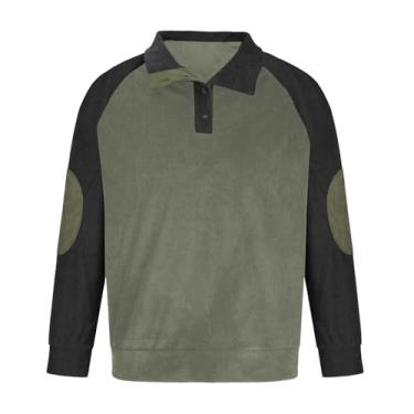 Imagem de Moletom masculino Henley 2023 vintage gola alta, camisa de um quarto de botão, quente, suéter clássico de veludo cotelê, Za3-verde, GG